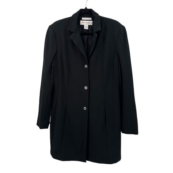 Rena Rowan Dress Coat Black VTG Stretch WMNS Sz 14 Button-Up Lined Collared Slit - Picture 3 of 8